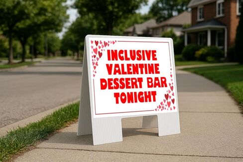 Inclusive Valentine Dessert Bar Tonight Red Frame With Hearts Up Arrows A-Frame Single Sided 23x23 in. sign in Kuwait