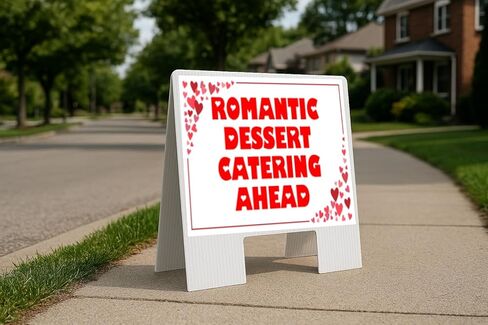 Romantic Dessert Catering Ahead Red Frame With Hearts Directional Arrows A-Frame Double Sided 23x23 in. sign in Kuwait