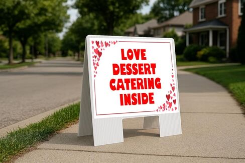 Love Dessert Catering Inside Red Frame With Hearts Up Arrows A-Frame Single Sided 23x23 in. sign in Saudi Arabia