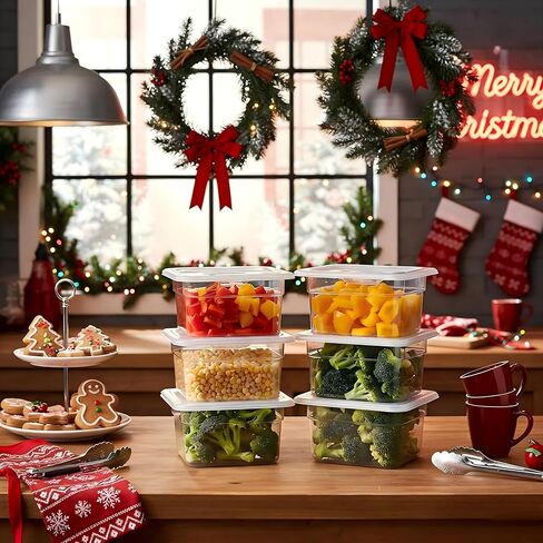 عبوة من 6 أوعية طعام بلاستيكية مع أغطية مدرجة في قائمة NSF من Wilprep، مقاس 1/6 مقاس 4 في حاويات تخزين طعام شفافة عميقة، فندق تجاري من البولي كربونات قابل للتكديس سعة 1.8 لتر للفواكه والخضروات والفاصوليا والذرة in Kuwait