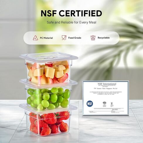 عبوة من 6 أوعية طعام بلاستيكية مع أغطية مدرجة في قائمة NSF من Wilprep، مقاس 1/6 مقاس 4 في حاويات تخزين طعام شفافة عميقة، فندق تجاري من البولي كربونات قابل للتكديس سعة 1.8 لتر للفواكه والخضروات والفاصوليا والذرة in Kuwait