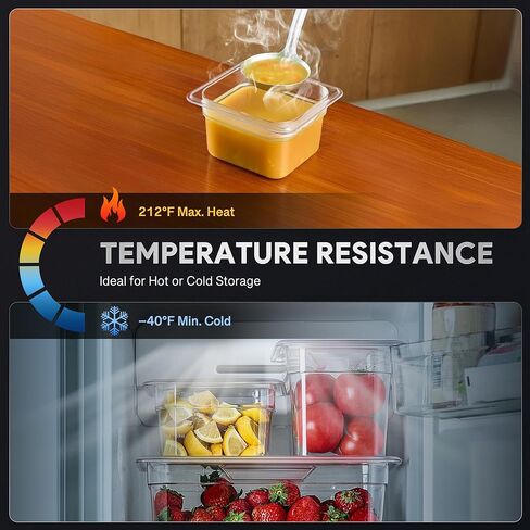 عبوة من 6 أوعية طعام بلاستيكية مع أغطية مدرجة في قائمة NSF من Wilprep، مقاس 1/6 مقاس 4 في حاويات تخزين طعام شفافة عميقة، فندق تجاري من البولي كربونات قابل للتكديس سعة 1.8 لتر للفواكه والخضروات والفاصوليا والذرة in Kuwait