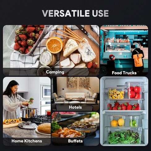 عبوة من 6 أوعية طعام بلاستيكية مع أغطية مدرجة في قائمة NSF من Wilprep، مقاس 1/6 مقاس 4 في حاويات تخزين طعام شفافة عميقة، فندق تجاري من البولي كربونات قابل للتكديس سعة 1.8 لتر للفواكه والخضروات والفاصوليا والذرة in Kuwait