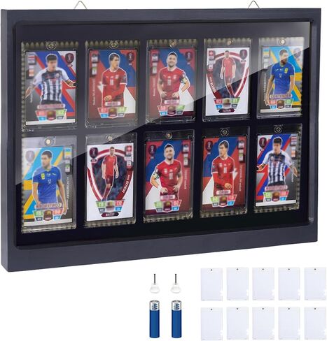 10 Wooden Sport Cards Display Case with LED Lights,UV Protection Acrylic Wall Cabinet,for Football Basketball Trading Cards（Includes 10 Standard Card Sleeves） in Saudi Arabia