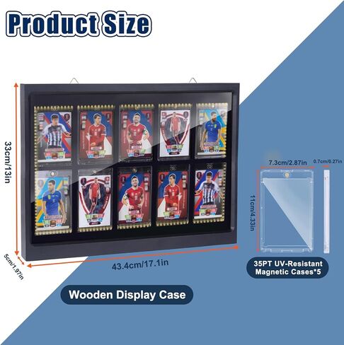 10 Wooden Sport Cards Display Case with LED Lights,UV Protection Acrylic Wall Cabinet,for Football Basketball Trading Cards（Includes 10 Standard Card Sleeves） in Saudi Arabia