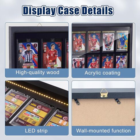 10 Wooden Sport Cards Display Case with LED Lights,UV Protection Acrylic Wall Cabinet,for Football Basketball Trading Cards（Includes 10 Standard Card Sleeves） in Saudi Arabia