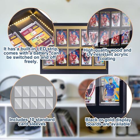 10 Wooden Sport Cards Display Case with LED Lights,UV Protection Acrylic Wall Cabinet,for Football Basketball Trading Cards（Includes 10 Standard Card Sleeves） in Saudi Arabia