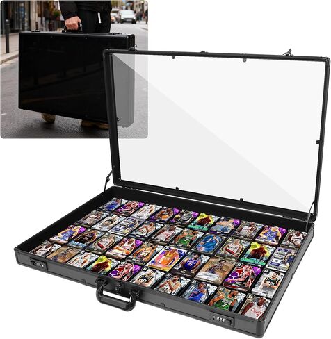 JIAYAN Trading Card Display Case: 34"x22" Aluminum Display Case with 2 Password Lock for Exhibitions - Portable Trade Show Display Table Top Showcase with Handle for Collectible Cards (Black) in Saudi Arabia