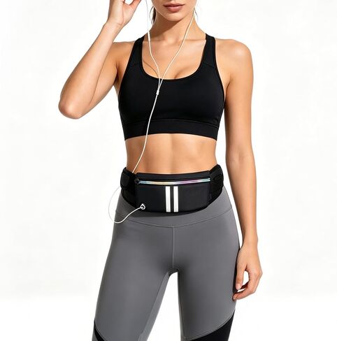 حامل الهاتف للجري، حقيبة الخصر، حزام الركض العاكس، حزام الجيب، متوافق مع iPhone للمشي لمسافات طويلة وركوب الدراجات (أسود) in Kuwait