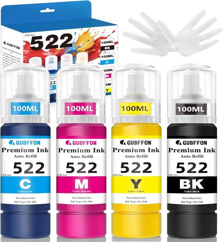 Compatible for 522 Ink Refill Bottles High Capacity Replacement, use for ET2800, ET2400, ET4800, ET2803, ET2720 Printers, Dye Based Ink Print Clear - 400mL BK/C/M/Y (Not Sublimation Ink) in Saudi Arabia