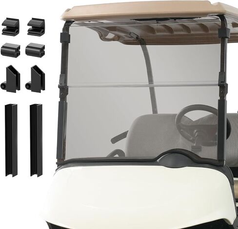 الزجاج الأمامي EZGO RXV شفاف مناسب لعربة الجولف 2018-UP، استبدال الزجاج الأمامي القابل للطي RXV مع مشابك الزجاج الأمامي، مقاوم للأشعة فوق البنفسجية PC in Kuwait