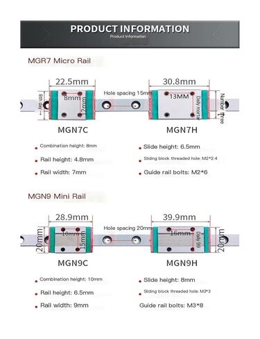 2pcs MGN9 Linear Guides + 2pcs MGN9H CNC Parts Holders 330, 400, 450mm(200mm) in Saudi Arabia
