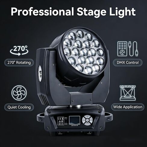 19x15 واط شعاع التكبير غسل ضوء الرأس المتحرك لتأثير إضاءة المسرح مع RGBW 4in1 LED والتحكم Dmx ديسكو وملهى ليلي (1 حزمة) in Kuwait