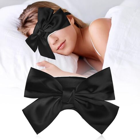 Sleep Mask Adjustable Silk Blackout Eye Mask with Bowknot Princess Style Perfect for Home Photography and Flights (Pink) in Saudi Arabia