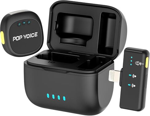 ميكروفون PoP voice Mini لأجهزة iPhone Android، ميكروفون لاسلكي مزود ببطارية 40HH، وإلغاء الضوضاء، وميكروفون مغناطيسي ومشبك على ميكروفون Lavalier للفيديو in Kuwait