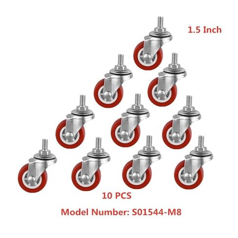 [Pack of 10] 1.5-inch red Screw Caster M8 Universal Roller PVC Plastic Wheel Glass Mechanical Backup in Saudi Arabia