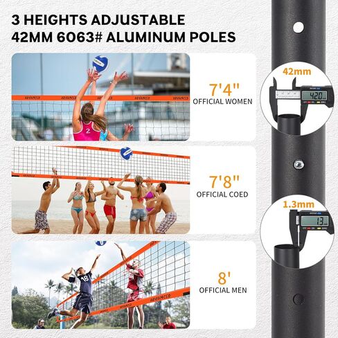 Professional Outdoor Volleyball Net Set for Backyard Beach with 1.7" Aluminum Poles, 45-ply HDPE Net, PU Volleyball and Pump, Boundary Line, Large Carry Bag - Anti-sag & Easy Setup in Saudi Arabia