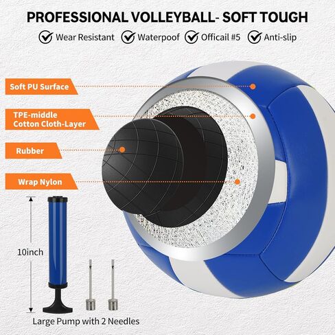 Professional Outdoor Volleyball Net Set for Backyard Beach with 1.7" Aluminum Poles, 45-ply HDPE Net, PU Volleyball and Pump, Boundary Line, Large Carry Bag - Anti-sag & Easy Setup in Saudi Arabia