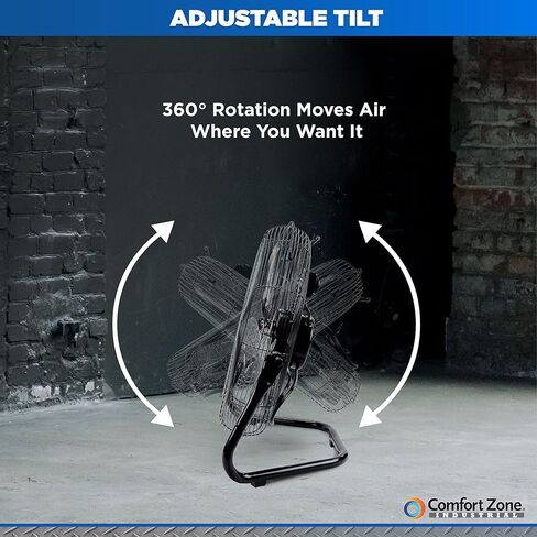 مروحة أرضية صناعية عالية السرعة مقاس 18 بوصة من Comfort Zone، مروحة متجر معدنية شديدة التحمل بثلاث سرعات مع مقبض قابل للإمالة والحمل بزاوية 180 درجة، تبريد هادئ خالٍ من الاهتزاز للمرآب وورش العمل والمنزل in Kuwait