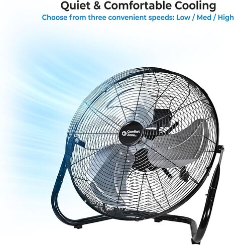 مروحة أرضية صناعية عالية السرعة مقاس 18 بوصة من Comfort Zone، مروحة متجر معدنية شديدة التحمل بثلاث سرعات مع مقبض قابل للإمالة والحمل بزاوية 180 درجة، تبريد هادئ خالٍ من الاهتزاز للمرآب وورش العمل والمنزل in Kuwait