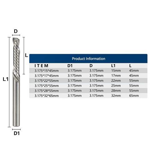 1pcs Single-Flute End Mill 3.175mm Shank UP Down Cut Compression Milling Cutter Spiral End Mill Carbide Milling Cutter for Industrial Milling in Saudi Arabia