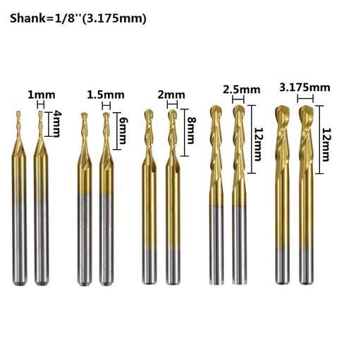 10pcs Ball Nose End Mill CNC Router Bits 3.175mm Shank Spiral Milling Cutter TiN Coated Bit Woodworking in Saudi Arabia