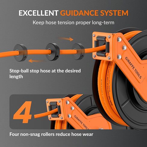 أدوات الزرافة بكرة خرطوم الهواء القابلة للسحب على الحائط 3/8 بوصة × 50 قدم خرطوم هجين، ضاغط هواء بكرة فولاذية شديدة التحمل ترجيع تلقائي 300 رطل لكل بوصة مربعة، 50 قدم، تانجيلو in Kuwait