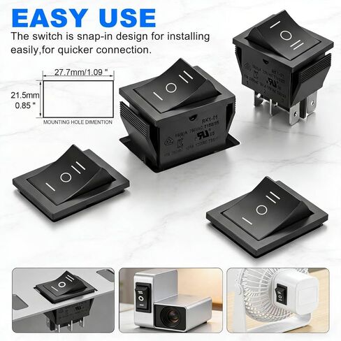 مفتاح الروك ON-OFF-ON DPDT 6 محطات 16A 250VAC أسود 2 حزمة in Saudi Arabia