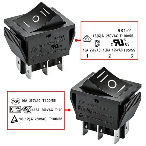 مفتاح الروك ON-OFF-ON DPDT 6 محطات 16A 250VAC أسود 2 حزمة in Saudi Arabia