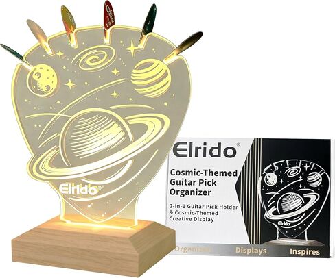Elrido Guitar Pick Holder with Cosmic-Themed Glowing Design, Heart-Shaped Display Case for Picks Storage, USB Powered Guitar Accessories, Unique Gift for Guitar Players, Collectors, Performers (White) in Saudi Arabia