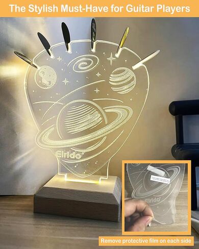 حامل جيتار Elrido بتصميم متوهج ذو طابع كوني، علبة عرض على شكل قلب لتخزين اللقطات، ملحقات جيتار تعمل بمنفذ USB، هدية فريدة للاعبي الجيتار وهواة الجمع وفناني الأداء (أبيض) in Kuwait