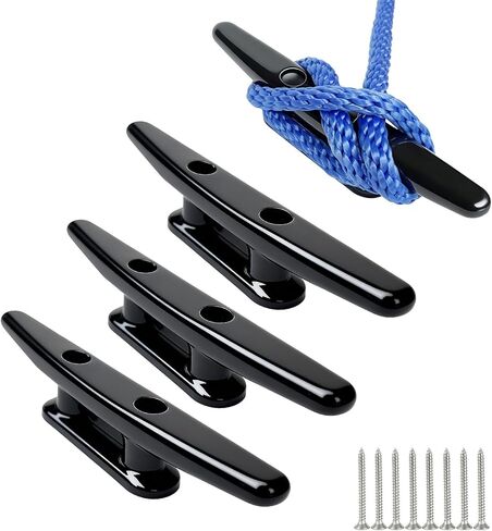 مرابط القارب الأسود مقاس 6 بوصات من النايلون، مرابط بحرية صغيرة، مرابط حبل الكاياك، ربط للقوارب بطول 16-24 قدمًا، ديكور بحري - 4 عبوات (يتضمن برغي 304 SS) in Kuwait