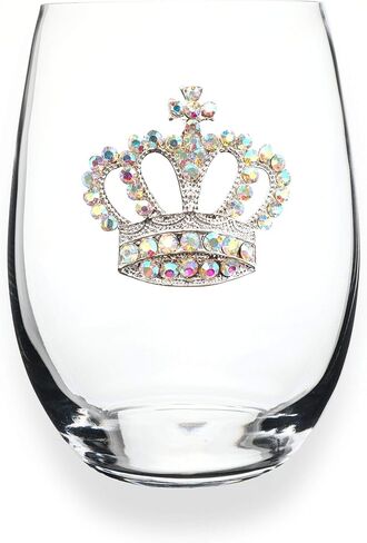 THE QUEENS' JEWELS Aurora Borealis Crown Jeweled Stemmed Wine Glass – Regal Crown Of Eye-Catching Sparkling Jewels, Hand-Decorated Glassware – Not Painted, Dazzling and Unique in Saudi Arabia