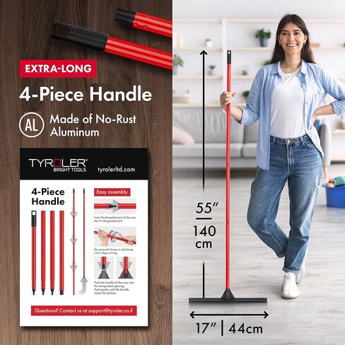 Tyroler Rubber Floor Squeegee Heavy Duty 17", Deck Squeegee Outdoor for Floors with 55" 4 Part Handle, Perfect Outdoor Squeegees for Patio, Tiles, Marble, Garage, Shower, Window in Saudi Arabia