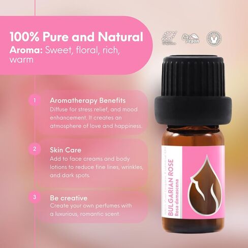 ايسنس بلغاريا زيت الورد العطري العضوي 1/6 أونصة سائلة | 5 مل | الوردة الدمشقية | نقي وطبيعي 100% | غير مخفف | الصف العلاجي | مزرعة مملوكة لعائلة | مقطر بالبخار | غير معدل وراثيًا | نباتي in Kuwait