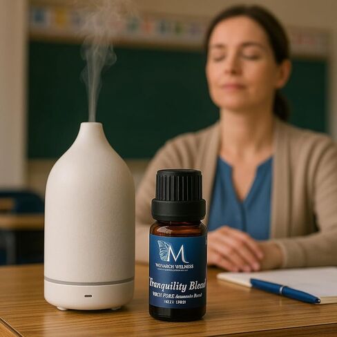 مزيج الزيوت العطرية من Monarch Wellness Tranquility - اللافندر والسترونيلا والبرتقال واليوسفي والبابونج الأزرق - العلاج العطري للمعلمين وتخفيف التوتر والاسترخاء في الفصل الدراسي (10 مل) in Saudi Arabia