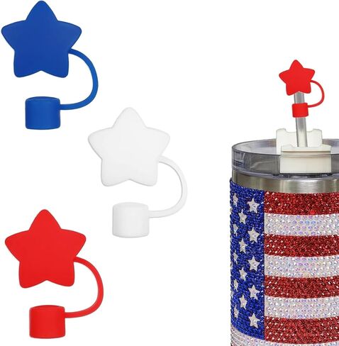 3 قطع من غطاء غطاء القش الوطني للرابع من يوليو لكأس ستانلي، غطاء علوي من القش باللون الأحمر والأزرق والأبيض مقاس 10 مم متوافق مع كوب 30 و40 أونصة ليوم ذكرى الاستقلال in Kuwait