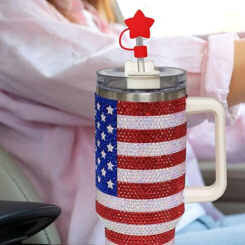 3 قطع من غطاء غطاء القش الوطني للرابع من يوليو لكأس ستانلي، غطاء علوي من القش باللون الأحمر والأزرق والأبيض مقاس 10 مم متوافق مع كوب 30 و40 أونصة ليوم ذكرى الاستقلال in Kuwait