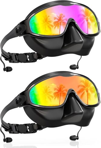 Aegend Swim Goggles with Nose Cover for Adults, 2 Pack Wide View Swimming Goggles Anti-Fog/UV No Leak for Men & Women in Kuwait