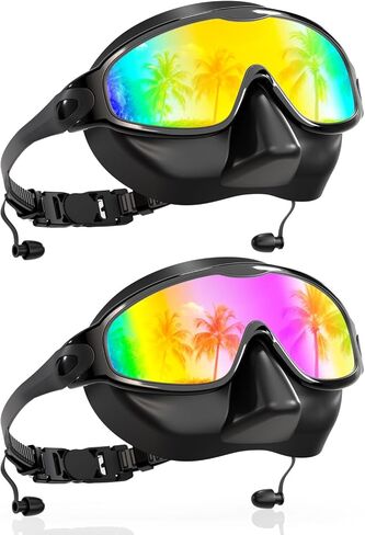Aegend Swim Goggles with Nose Cover for Adults, 2 Pack Wide View Swimming Goggles Anti-Fog/UV No Leak for Men & Women in Saudi Arabia