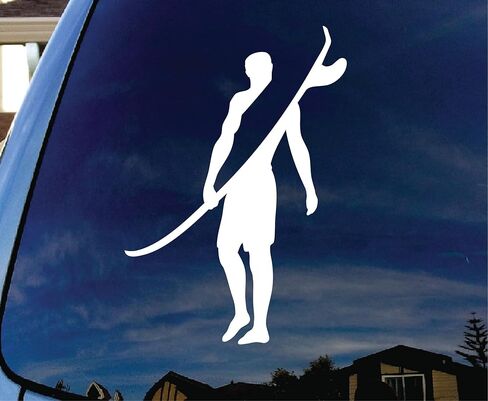 Surfer Silhouette Wave Car Window Vinyl Decal Sticker 4" Tall (White) in Saudi Arabia