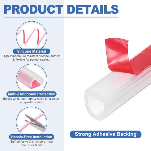 uxcell Weather Stripping Door Seal, 10 ft Self-Adhesive D-Shape Seal Strip Silicone Insulation Window Gap Filler for Door Frame Sealing Gap (5/16" W x 1/4" T, Clear) in Saudi Arabia