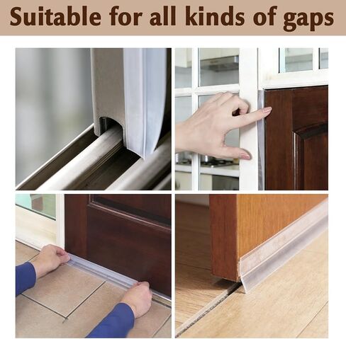 Weather Stripping Door Seal Strip 20 Feet, Silicone Seal Strip Sealing Tape Draft Stopper for Shower Door Bottom, Self Adhesive Insulation Tape for Frame Window Glass Gap (Transparent, 35mm) in Saudi Arabia