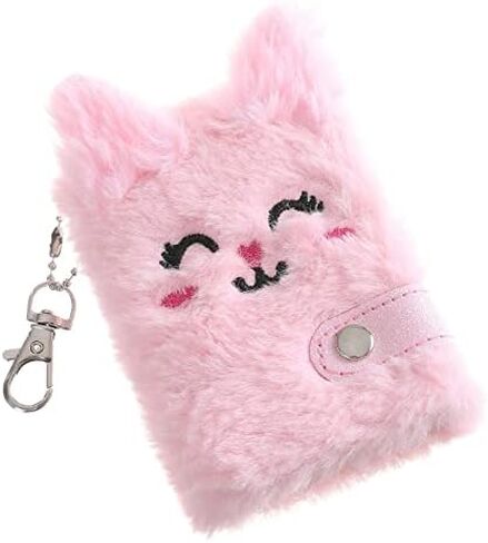 Cartoon Plush Pocket Notebook Blank Thicken Inner Paper with Keychain Plush for Cat Writing Drawing Pad Travel Jour PR Metal＋Plush＋Paper in Kuwait
