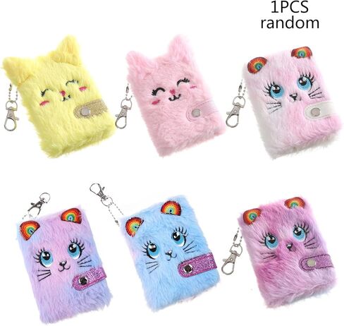 Cartoon Plush Pocket Notebook Blank Thicken Inner Paper with Keychain Plush for Cat Writing Drawing Pad Travel Jour PR Metal＋Plush＋Paper in Kuwait