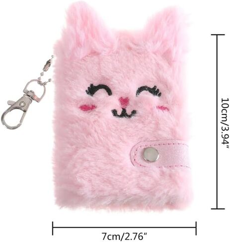 Cartoon Plush Pocket Notebook Blank Thicken Inner Paper with Keychain Plush for Cat Writing Drawing Pad Travel Jour PR Metal＋Plush＋Paper in Kuwait