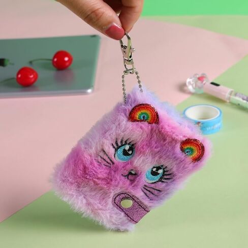 Cartoon Plush Pocket Notebook Blank Thicken Inner Paper with Keychain Plush for Cat Writing Drawing Pad Travel Jour PR Metal＋Plush＋Paper in Kuwait