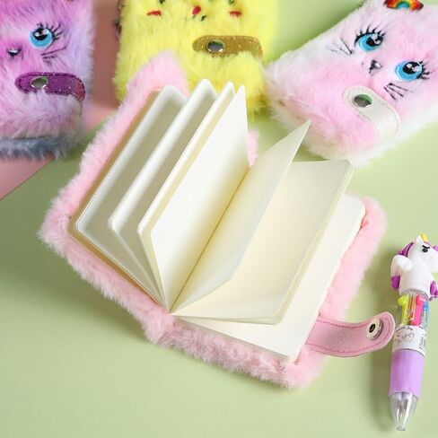 Cartoon Plush Pocket Notebook Blank Thicken Inner Paper with Keychain Plush for Cat Writing Drawing Pad Travel Jour PR Metal＋Plush＋Paper in Kuwait