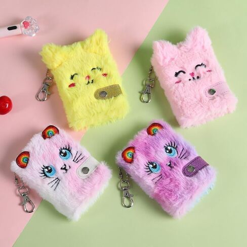Cartoon Plush Pocket Notebook Blank Thicken Inner Paper with Keychain Plush for Cat Writing Drawing Pad Travel Jour PR Metal＋Plush＋Paper in Kuwait