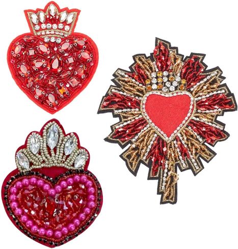 INFUNLY 3PCS Evil Eyes Heart Bead Patch Vintage Rhinestone Patch Sew On Evil Eyes Embroidered Patch Black/White/Red Sparkling Red Love Applique for Clothing Jeans Jackets Handbag Shoes in Saudi Arabia